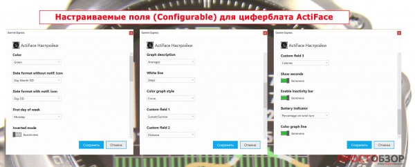 Configurable поля циферблата actiface для часов Garmin Fenix 3 HR, Vivoactive HR, epix