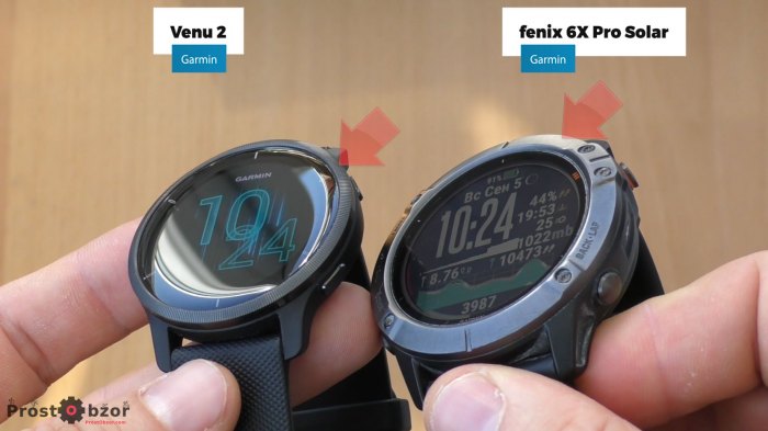 Размеры и высота безеля часов Venu 2 и Fenix 6X