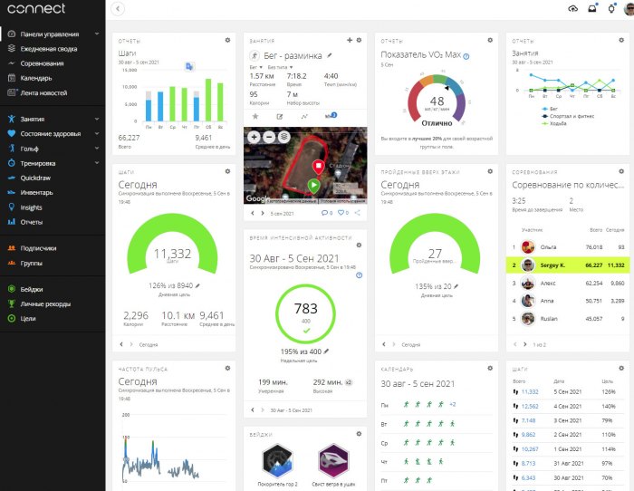 Веб сервис Garmin connect для часов Venu 2