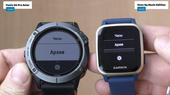 Общий интерфейс управления меню часами Fenix 6X и Venu Sq