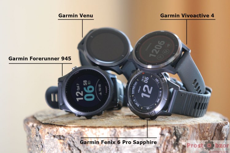 Сравнение размеров моделей Garmin Fenix vs Venu vs Vivoactive 4 vs Forerunner 945