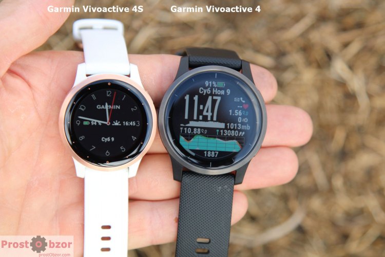 Сравнение размеров Garmin Vivoactive 4, 4S