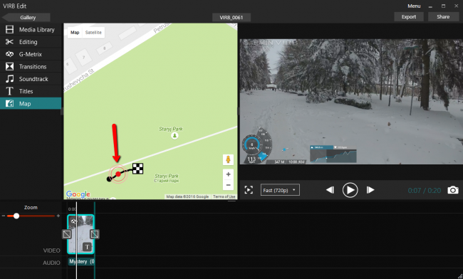 Привязка видео к маршруту на карте в Garmin Virb Edit