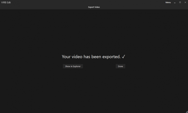 Окончание экспорта видео в Garmin Virb Edit