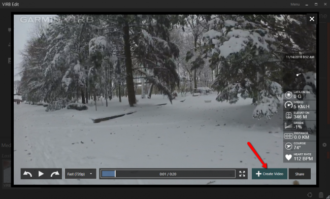 Добавление видео-файла в проект Garmin Virb Edit