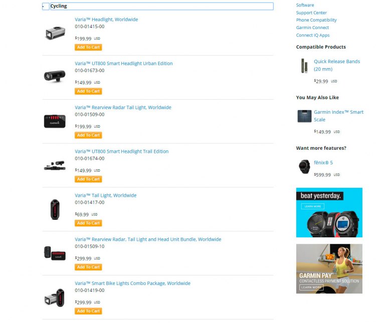 Поддержка Вариа-датчиков для велосипеда в часах Garmnin Vivoactive 3