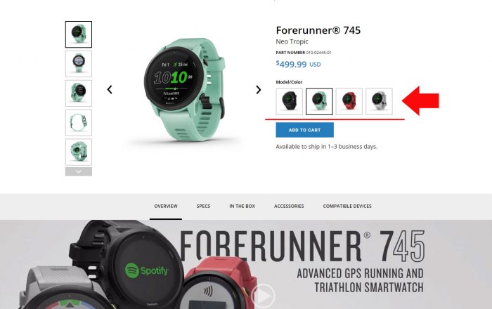 Выбор модели часов Garmin Forerunner 745