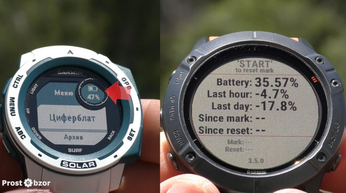 учет солнечной зарядки в часах Garmin Instinct Solar - Fenix 6X Pro Solar