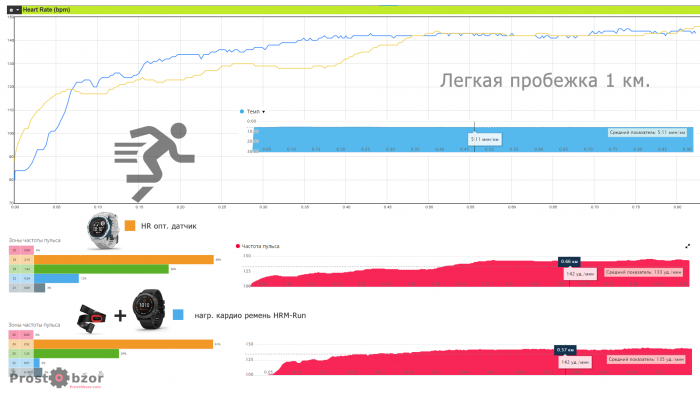 тест пульса - легкая пробежка HR против HRM
