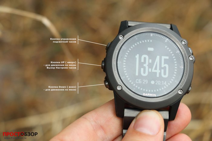 Левые кнопки управления часами Fenix 3