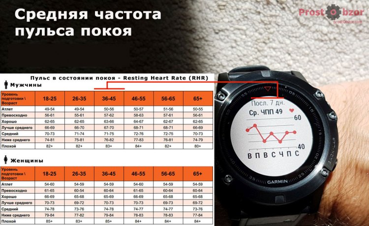 Сравнительная таблица среднего пульса в состояния покоя для мужчин и женщин