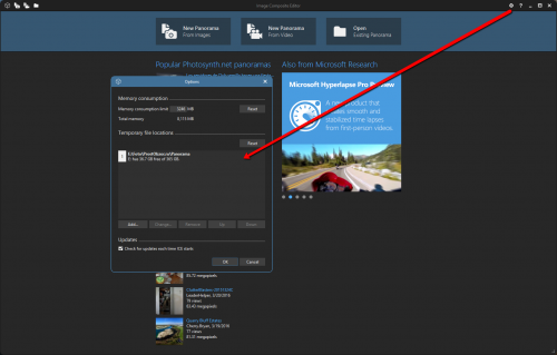 бесплатная программа для создания панорам - MS Image Composite Editor - настройки
