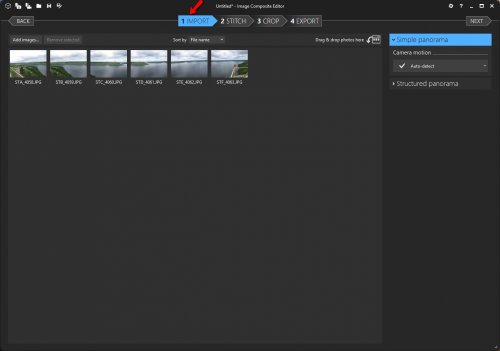бесплатная программа для создания панорам - MS Image Composite Editor - импорт фото