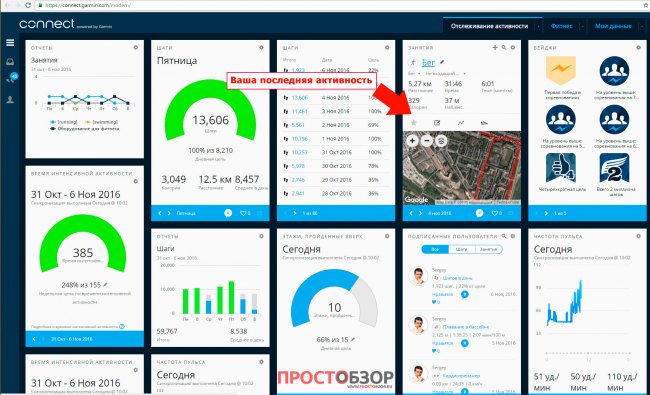 Последняя активность в Garmin Connect