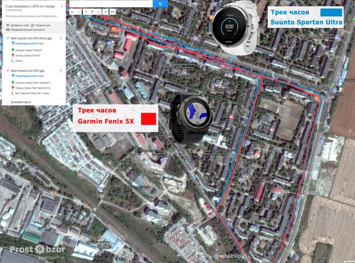 Режим GPS - пробежка 3 км в городе - запись трека Suunto - Garmin