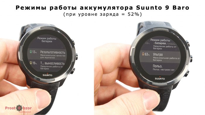 Режимы работы аккумулятора часов Suunto 9 Baro