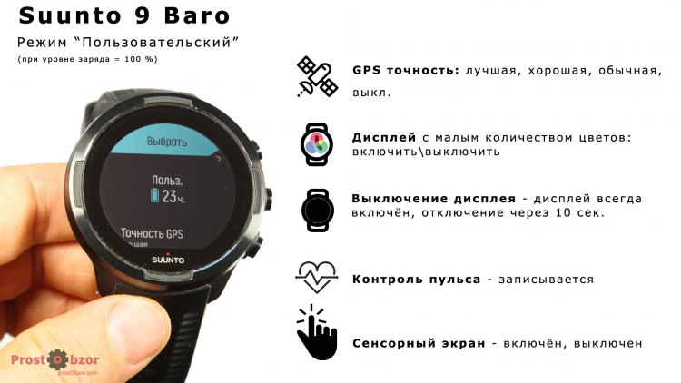 Режим аккумулятора Пользовательский для Suunto 9 Baro