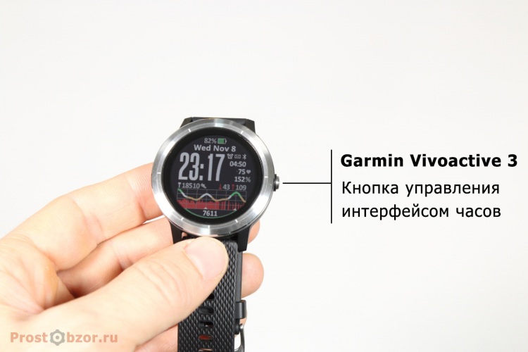 Кнопка управления интерфейсом часов Vivoactive 3