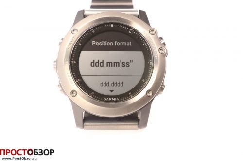 Garmin Fenix 3 - виджет PositionPlus - выбор формата координат  - градусы, минуты, секунды